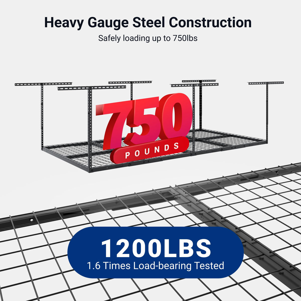 Fleximounts overhead rack joist attachment secures heavy items above the workspace