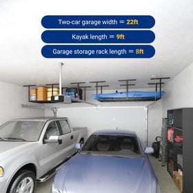 Fleximounts overhead space helps reclaim garage organization and floor space.