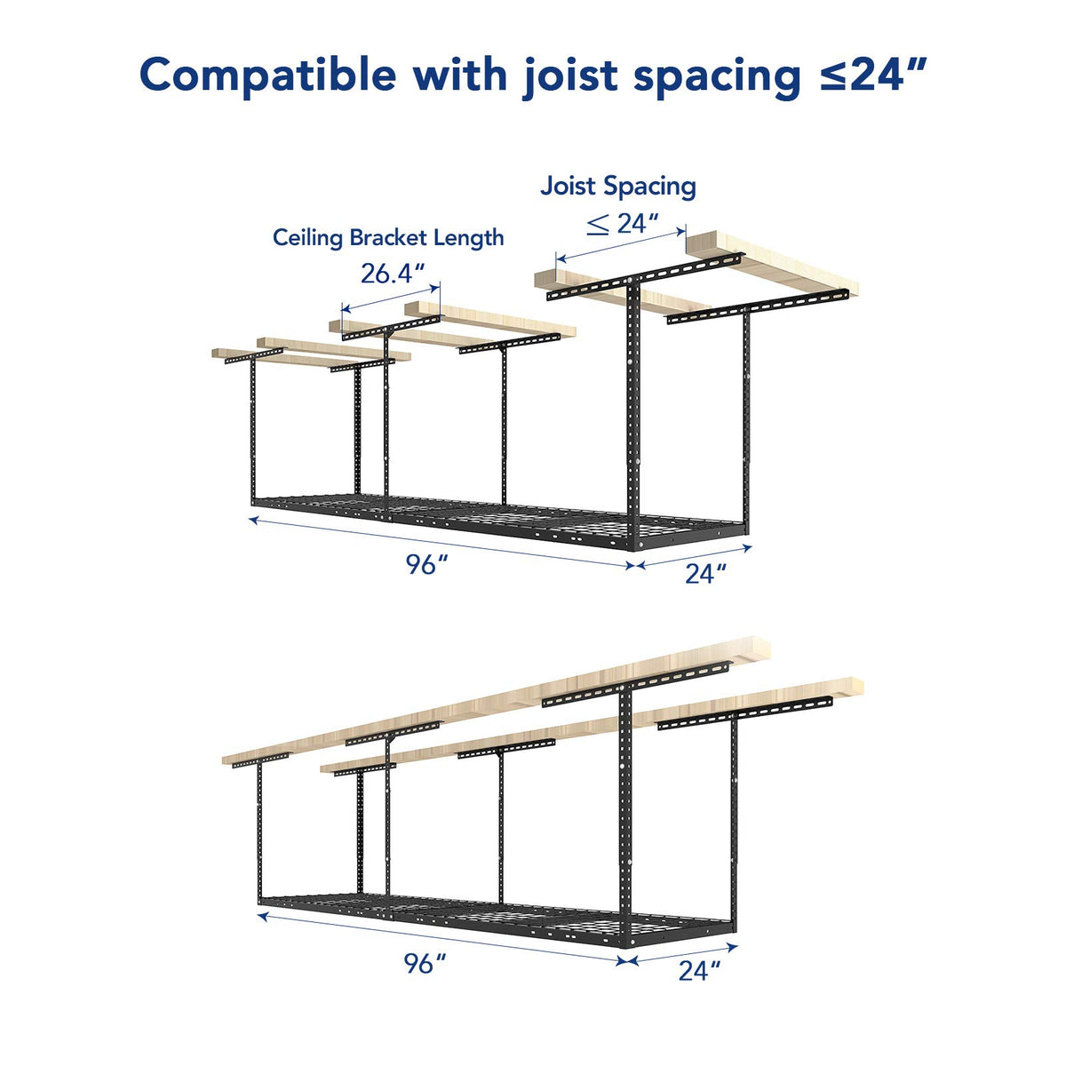 FLEXIMOUNTS overhead storage with grid design for stable tool organization.