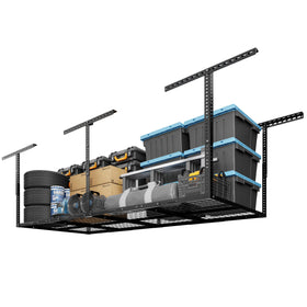 Fleximounts overhead storage rack assembly for ceiling mounting and sturdy support.