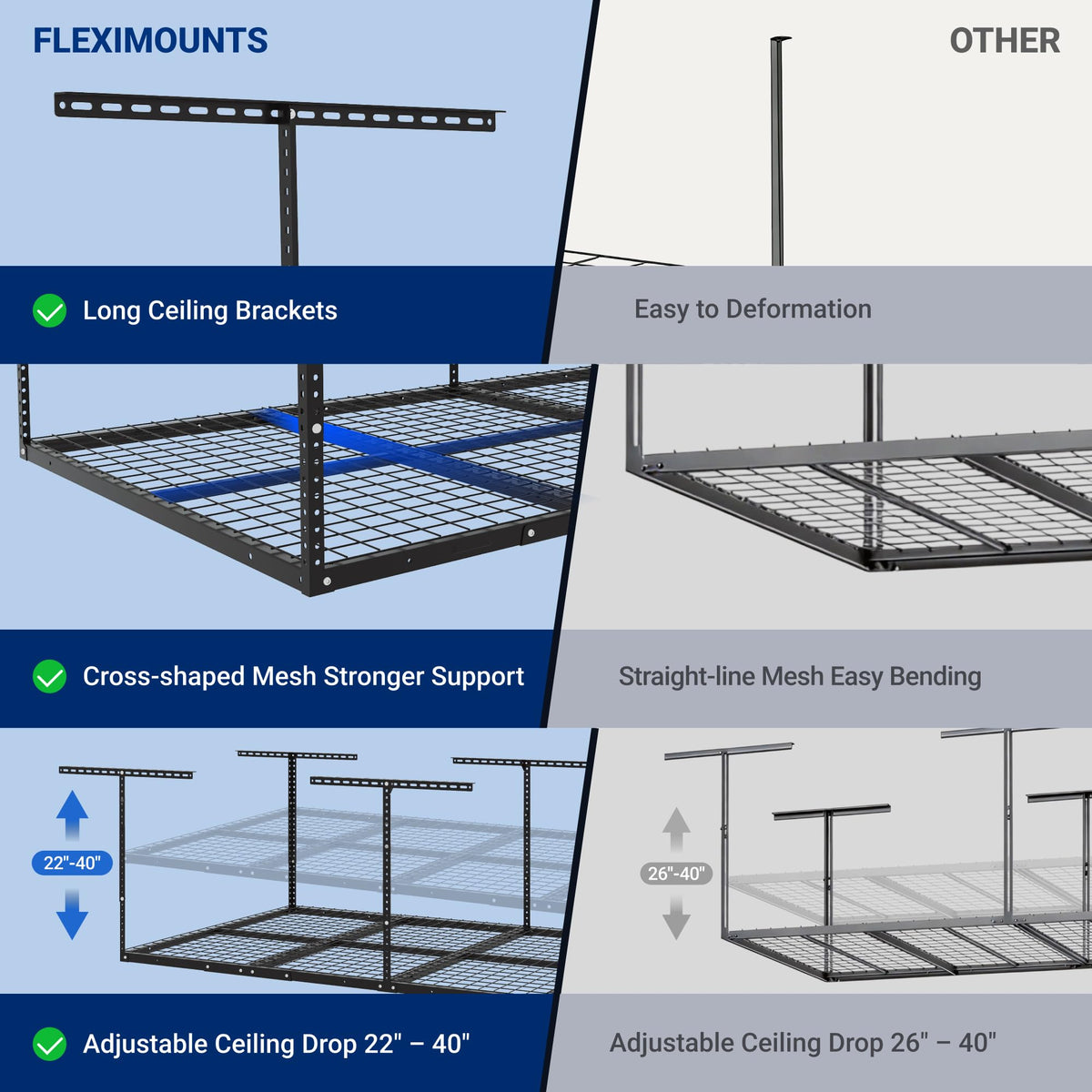 Fleximounts 96x48 inch rack dimensions optimize garage storage above vehicles