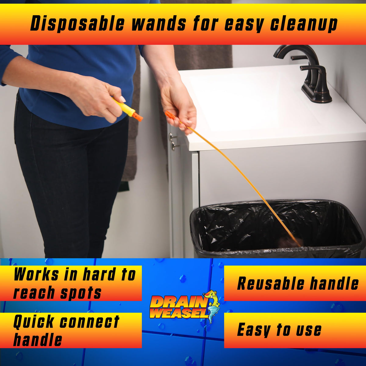 Easy three-step use for quick, clean drains
