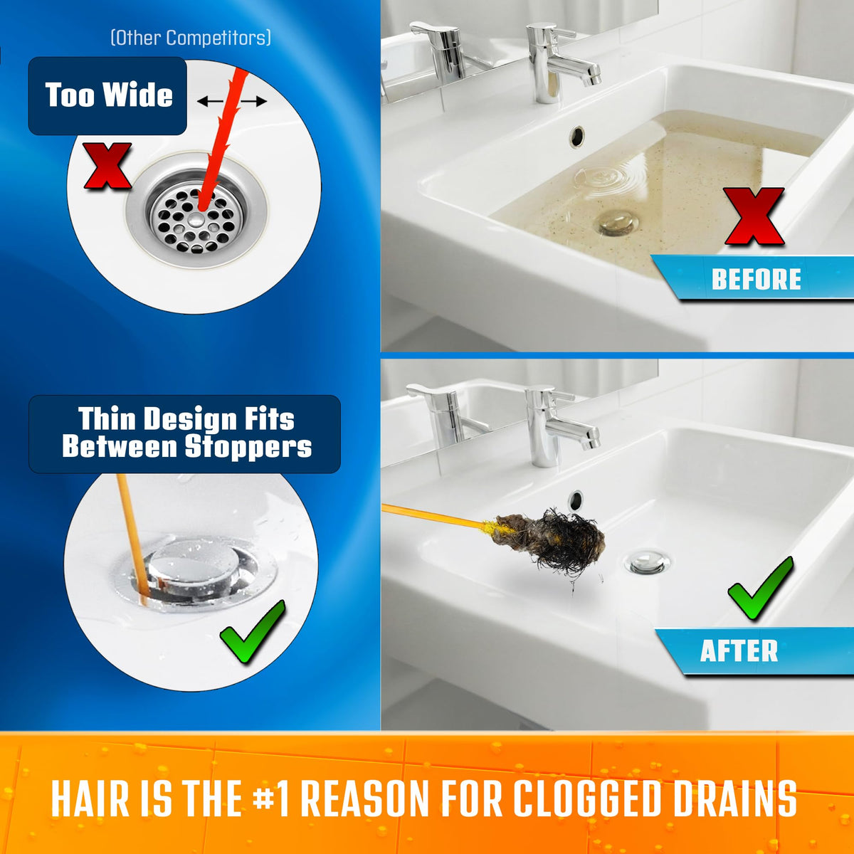 FlexiSnake 18inch wand for easy three-step unclogging