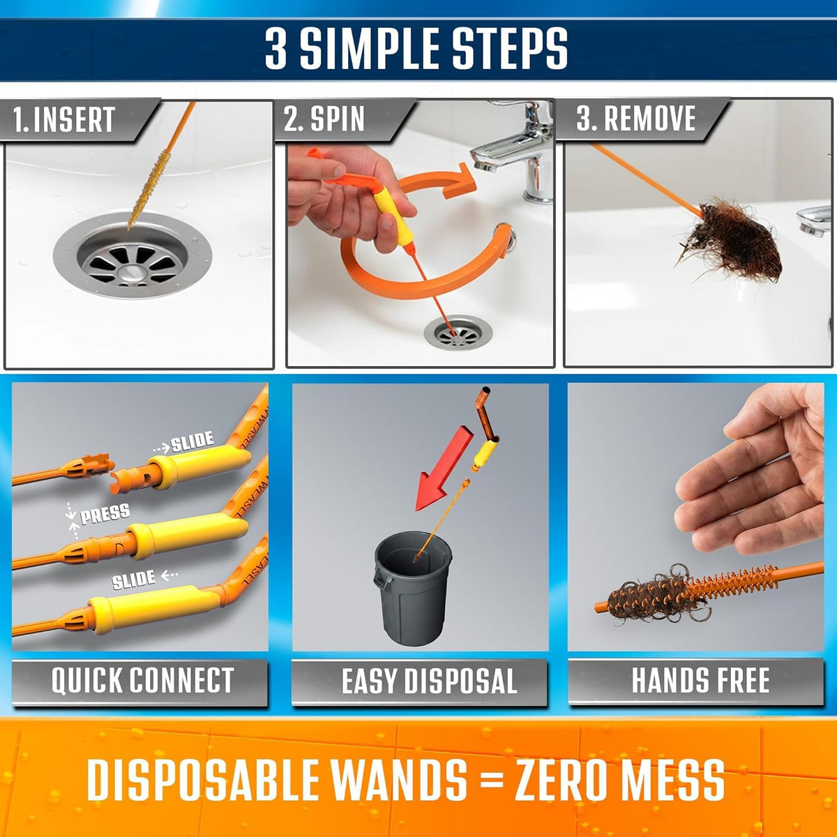 FlexiSnake micro-hooks grab hair and grime without damaging pipes