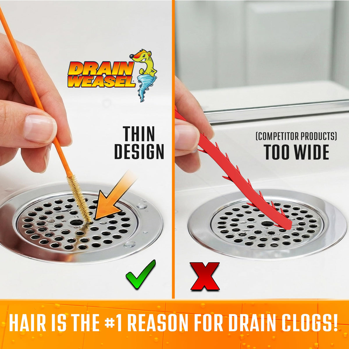 18-inch reach helps access deep pipes and hair clogs.