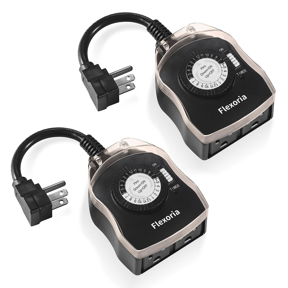 Flexoria Outdoor Timer Outlet Waterproof keeps outdoor lights running, rain or shine.