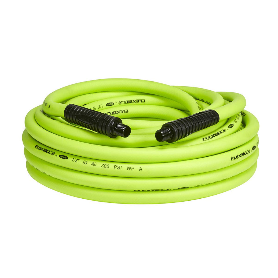 Flexzilla 50 ft air hose coiled demonstrates easy maneuverability for quick setup