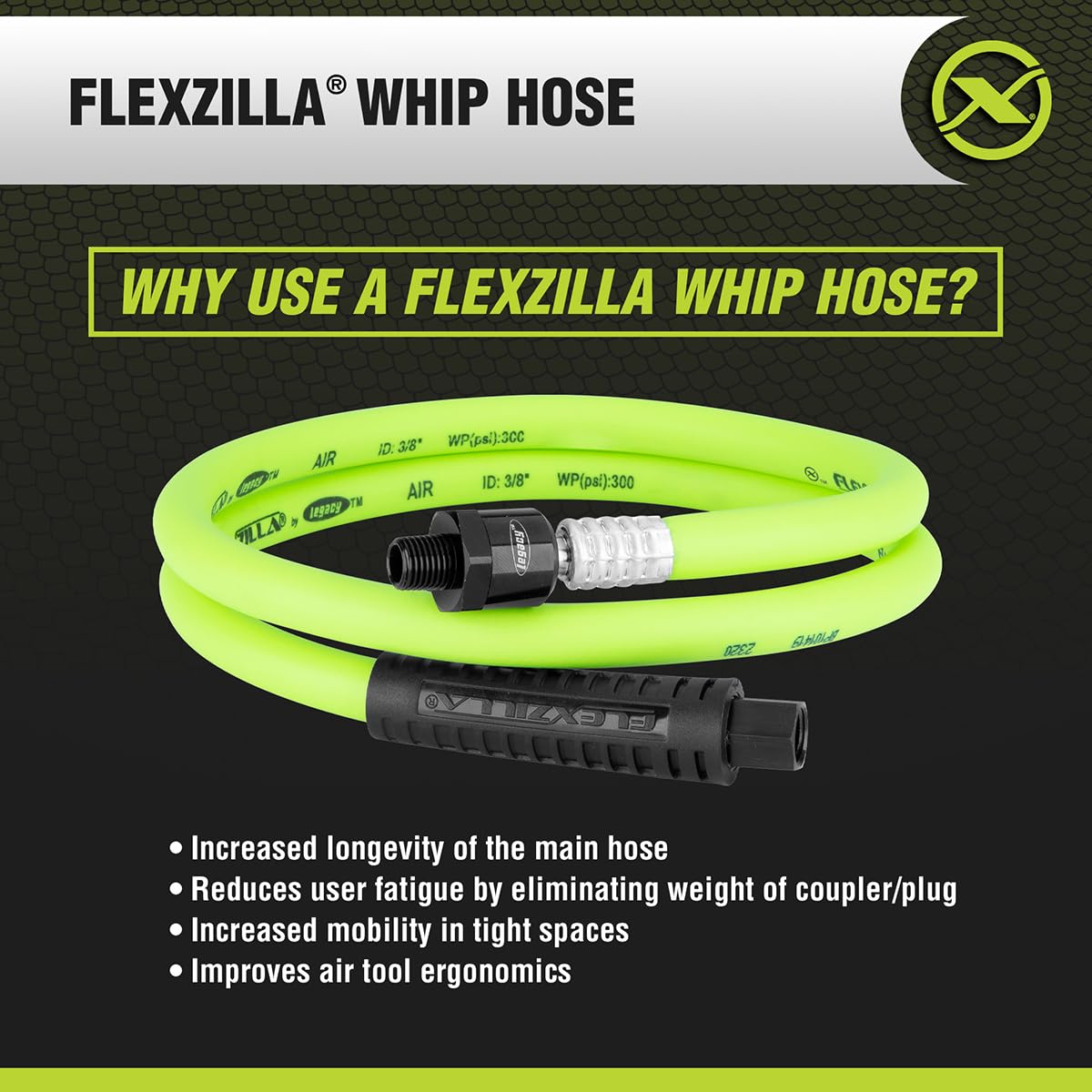 Flexzilla crush-resistant fittings provide durable connections on tough jobs.