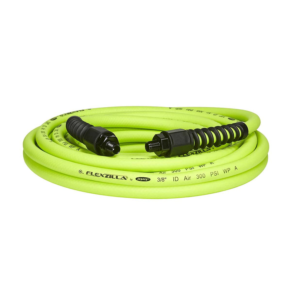 Flexzilla Pro 3/8 in x 25 ft hose assembly demonstrating rugged field-ready performance.