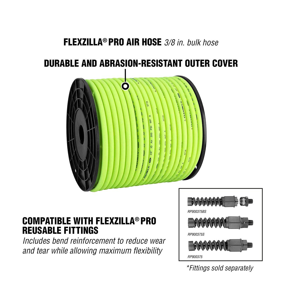Flexzilla Pro air hose with aluminum fittings for crush resistance.