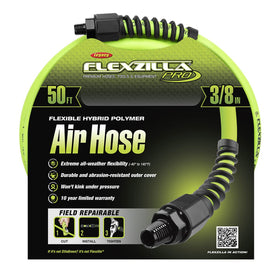 Flexzilla Pro Air Hose anodized fittings close-up highlight on-site repairability.