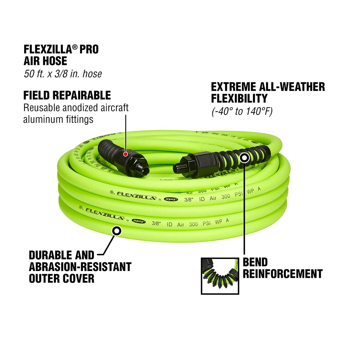 Flexzilla Pro Air Hose bend-restrictor design reduces wear.