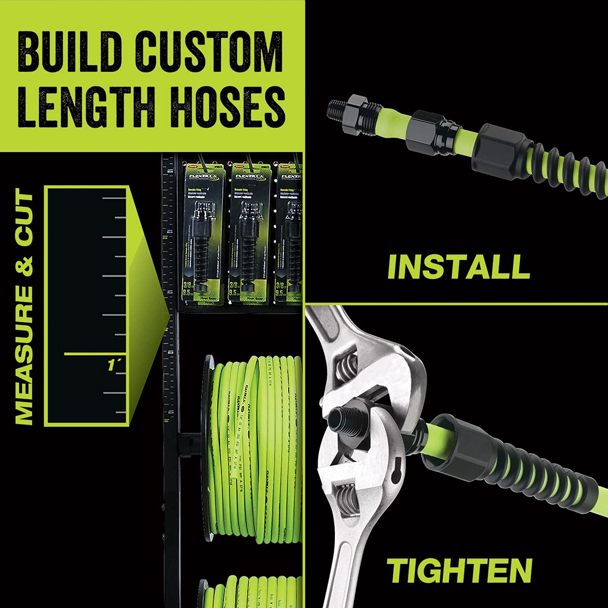 Flexzilla Pro air hose coiled neatly for easy storage and quick setup.