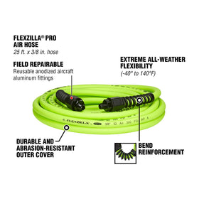Flexzilla Pro air hose fittings show reusable anodized aluminum connectors.