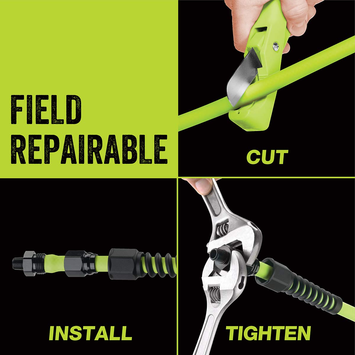 Flexzilla Pro Air Hose zero-memory coil lies flat.