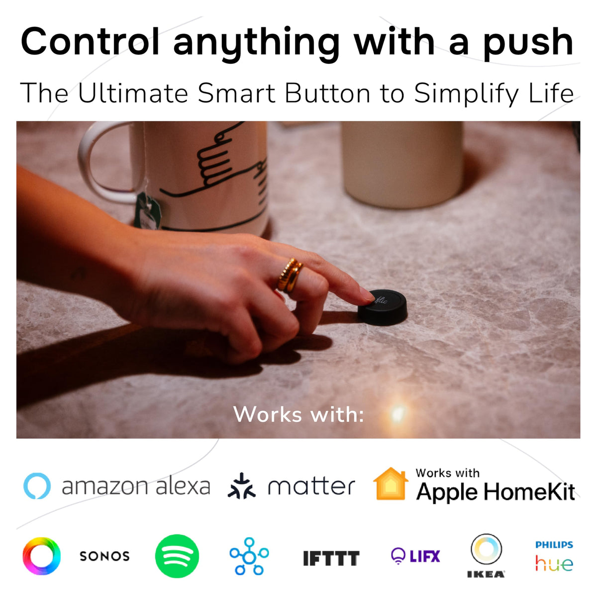 Flic Smart Button 3-Pack home hub setup shows Matter and HomeKit compatibility