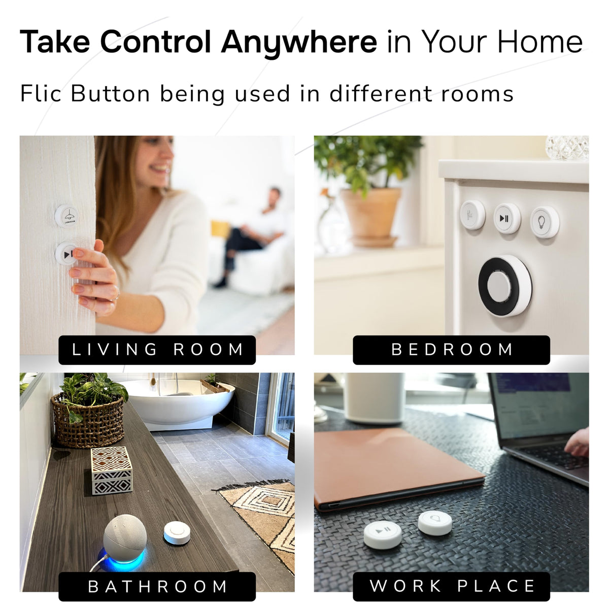 Flic Smart Button 3-Pack lights control demonstrating dimming and scene triggering