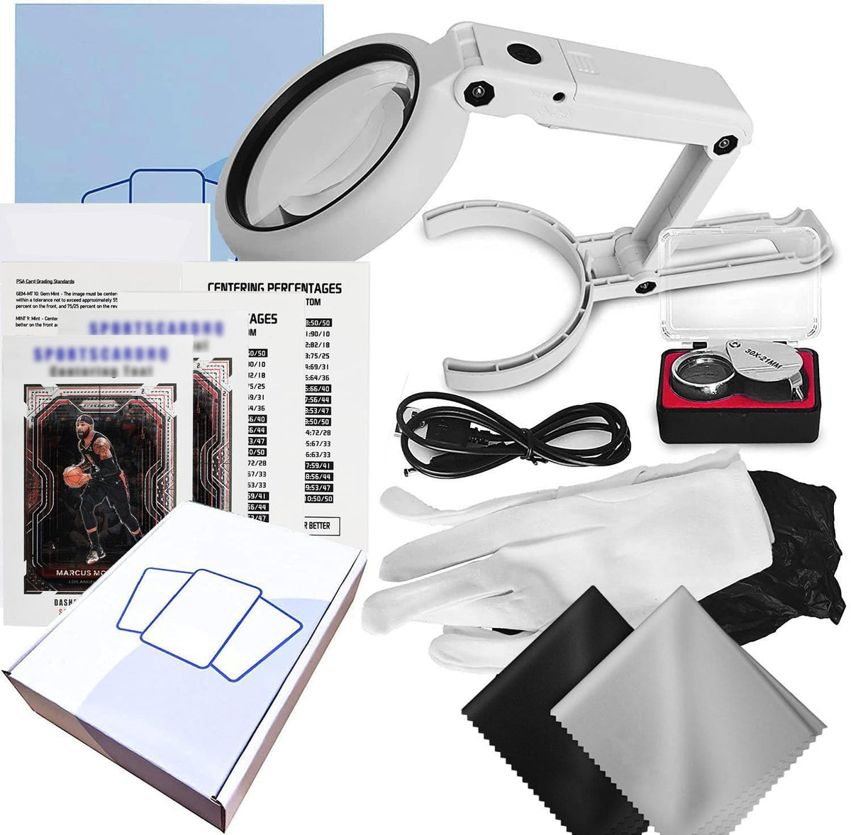 Flinduy sports cards grading kit box showing complete toolset for precise grading