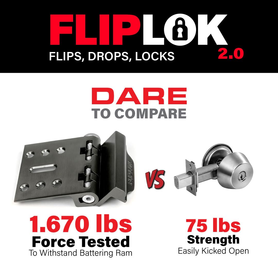 FlipLok door lock installed on an inward-swinging door for quick security.
