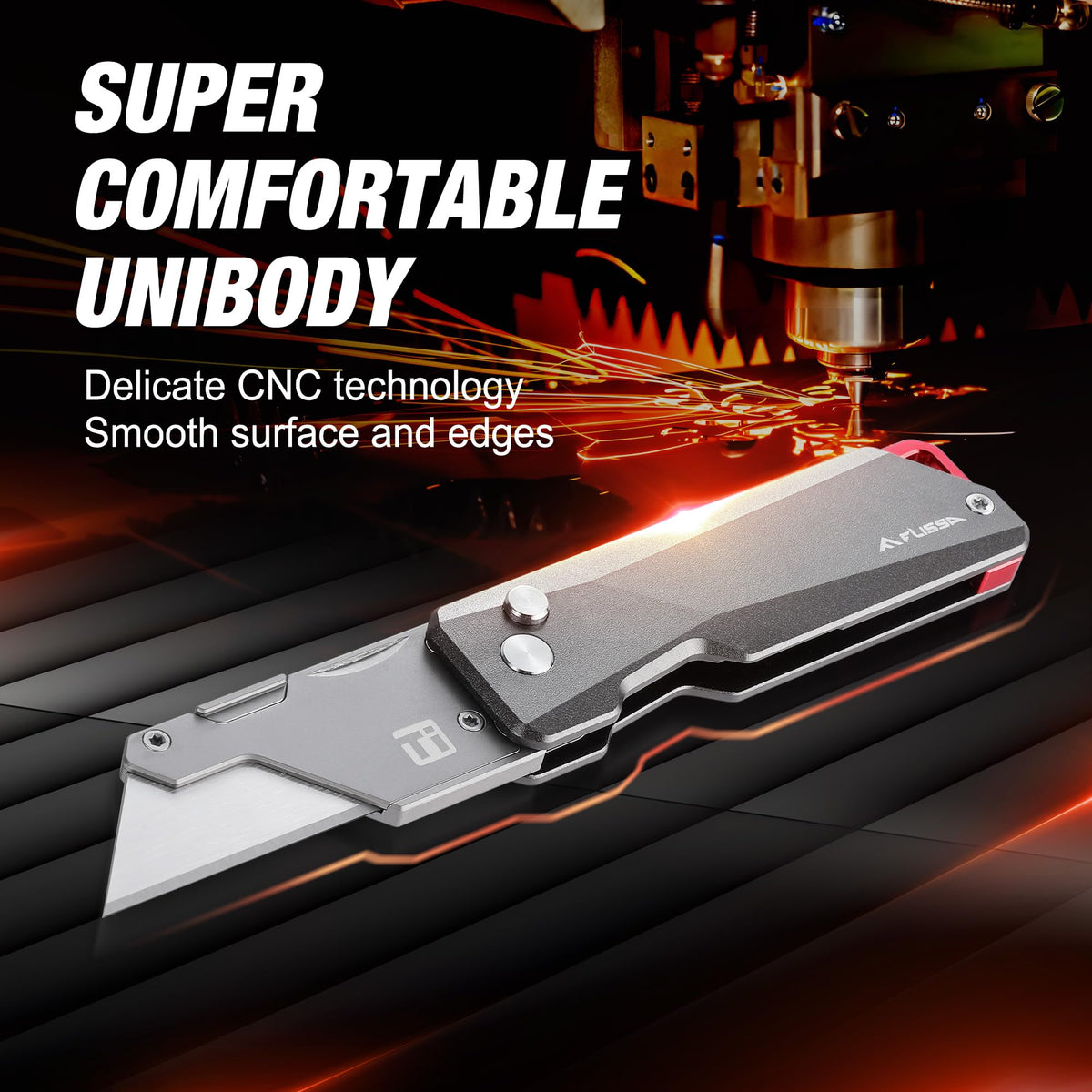 FLISSA knife in open position showing folding design for compact carry.