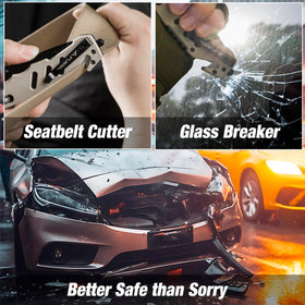 FLISSA folding knife glass-breaker feature for emergency escape scenarios.