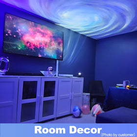 FLITI Galaxy Projector displays nebula shapes across ceiling and walls