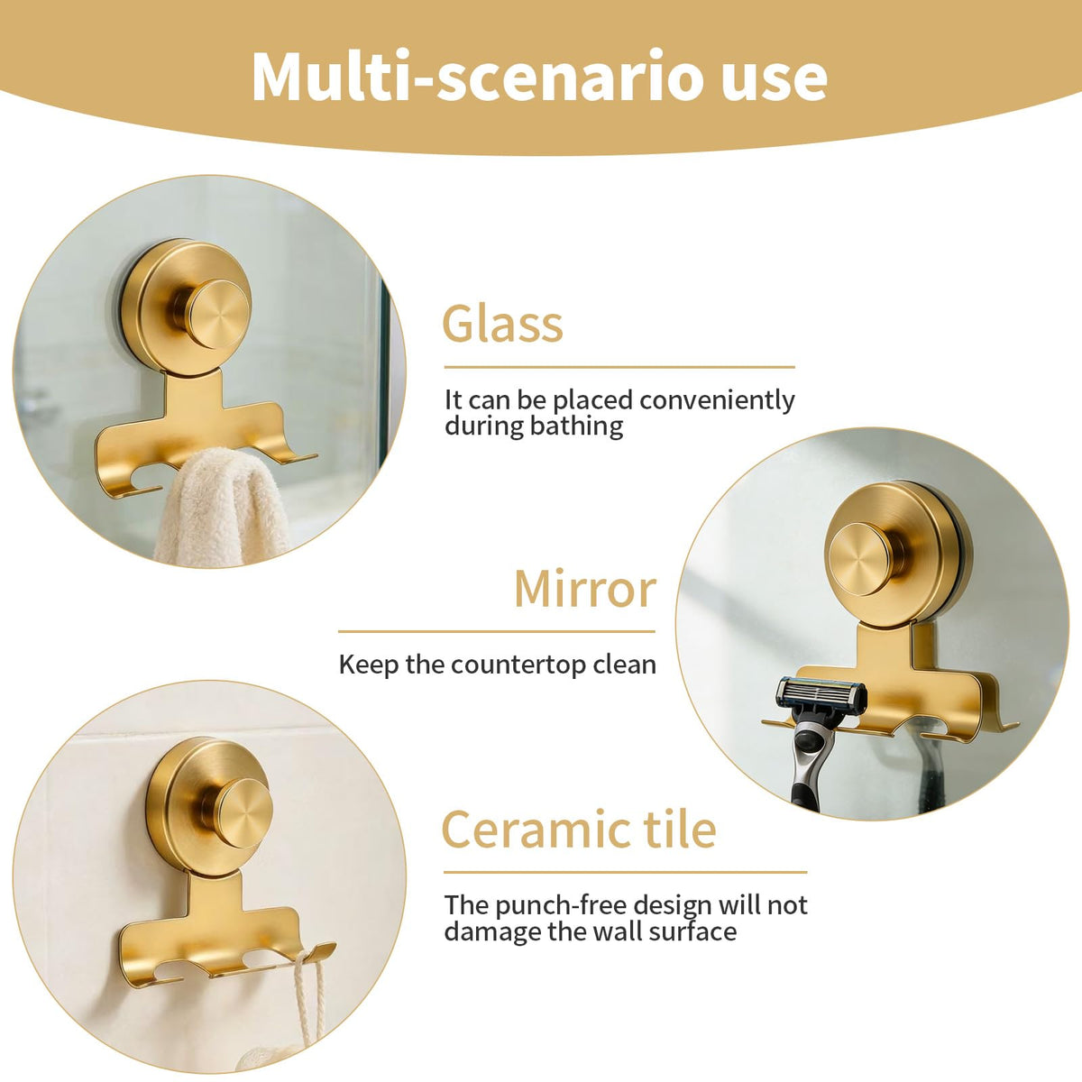 Fliverly anti-drop design ensures items stay secure with gold-toned bathroom hardware.