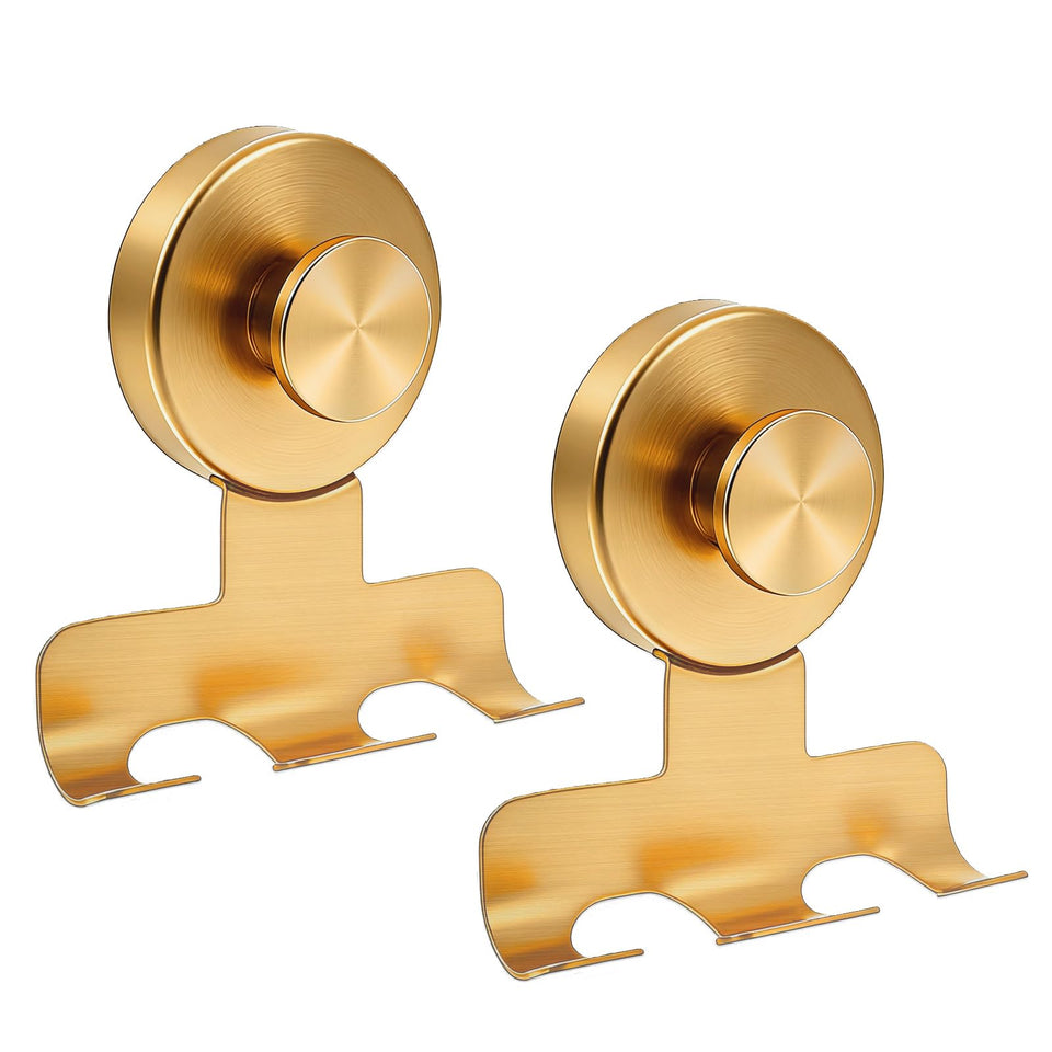 Fliverly suction cup razor holder in gold for secure bathroom organization.