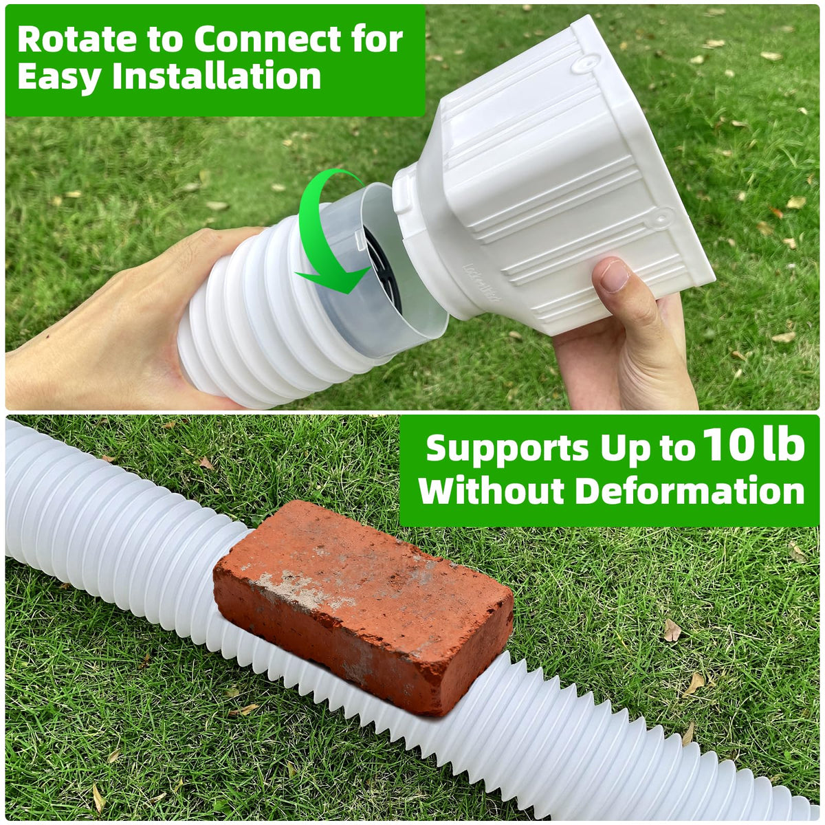 Flizubat adapters fit 2x3 and 3x4 inch downspouts.