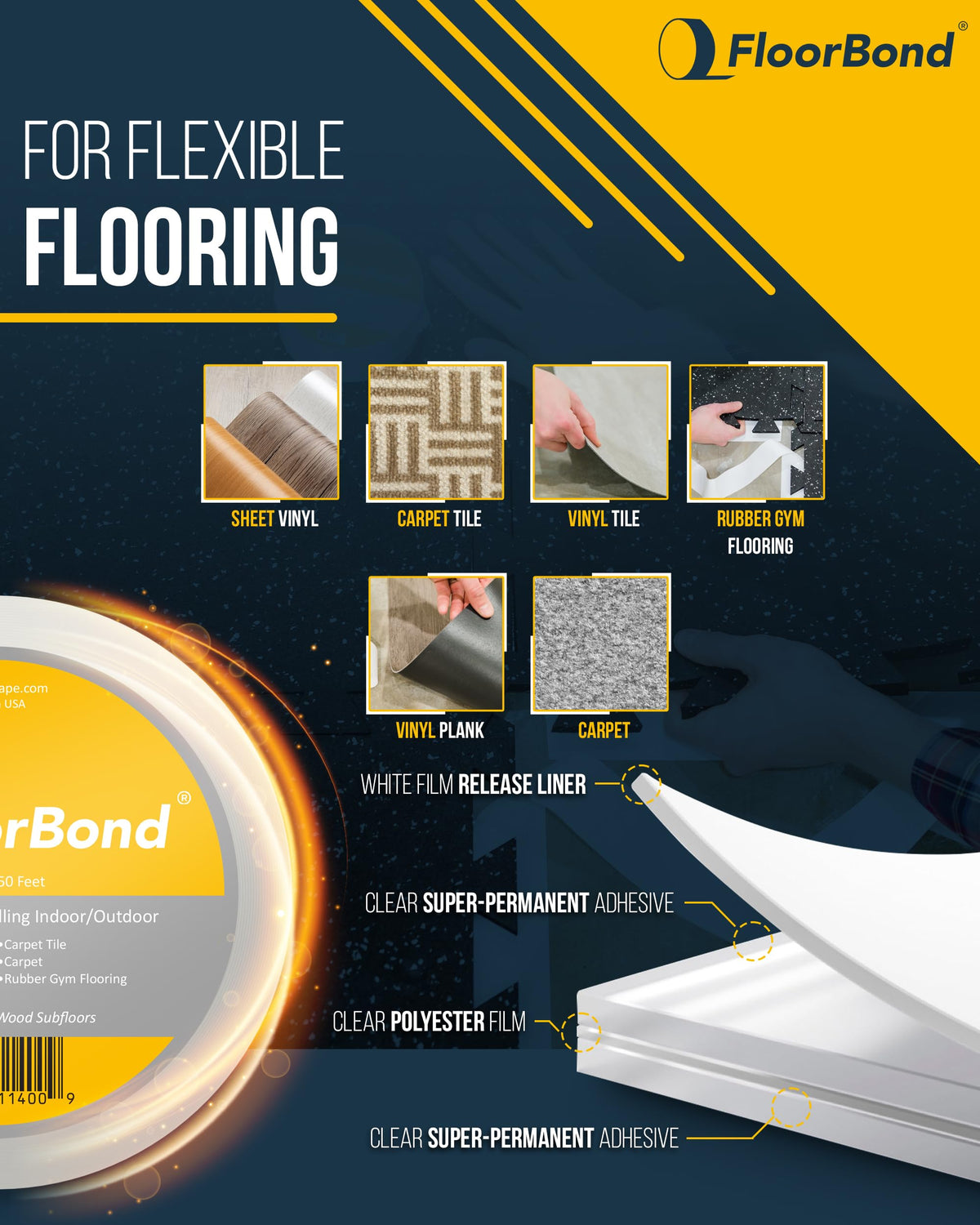 FloorBond bonds to wood, concrete, and tile substrates for a secure hold.