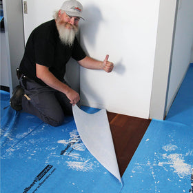 Floorotex Albert Blue protects hardwood floors during renovations with durable, reusable material.