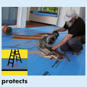 Floorotex Albert Blue guards against spills and paints thanks to waterproof, liquid-resistant design.
