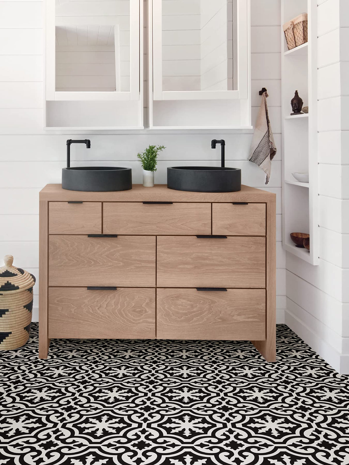 FloorPops Black Parma tiles ready to stick for quick room refresh without grout
