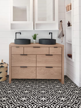 FloorPops Black Parma tiles ready to stick for quick room refresh without grout
