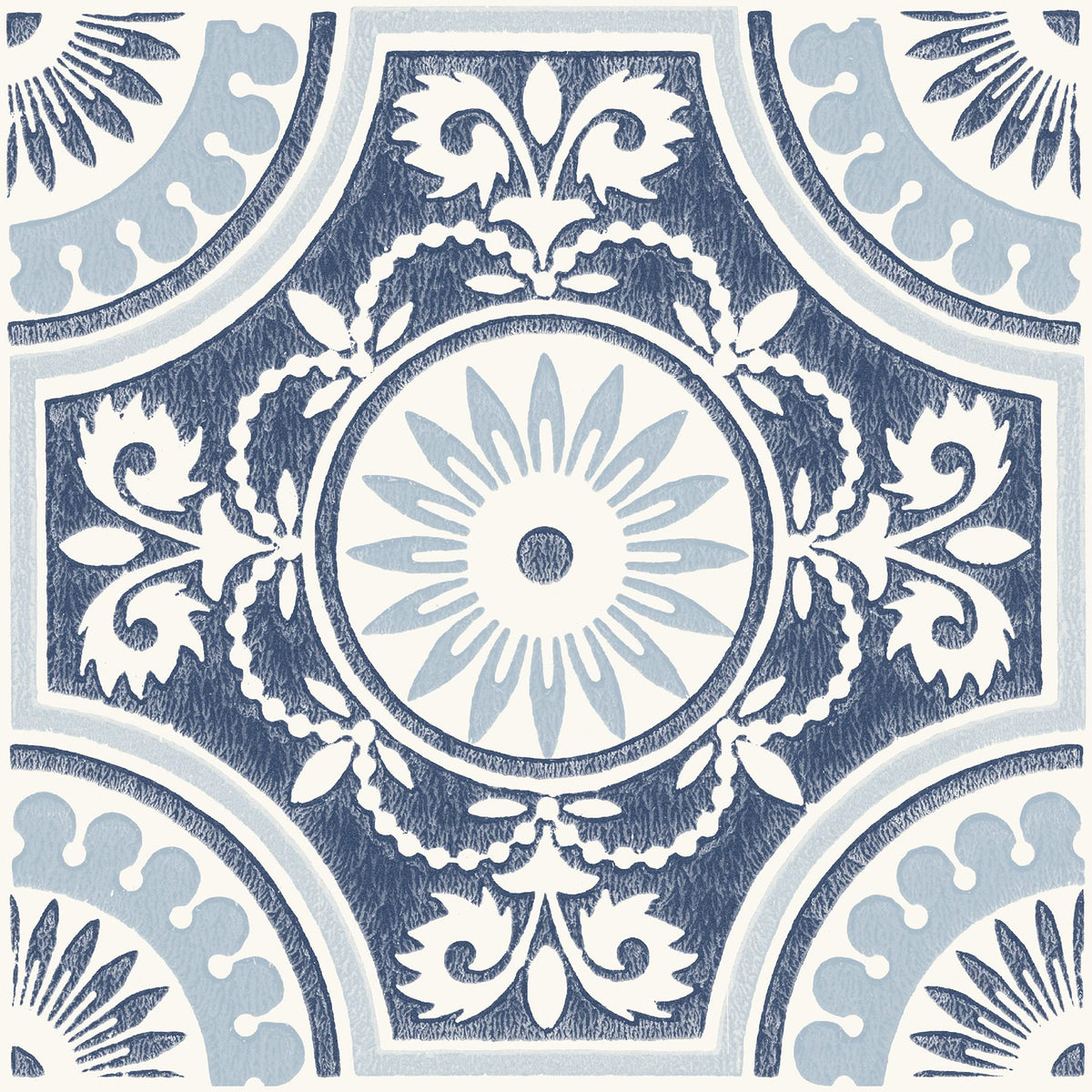 FloorPops Blue Ezra medallion tile adds retro charm to your floor.
