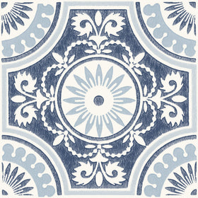 FloorPops Blue Ezra medallion tile adds retro charm to your floor.