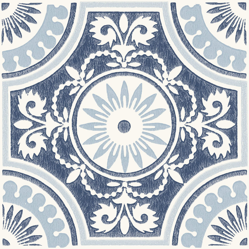 FloorPops Blue Ezra medallion tile adds retro charm to your floor.