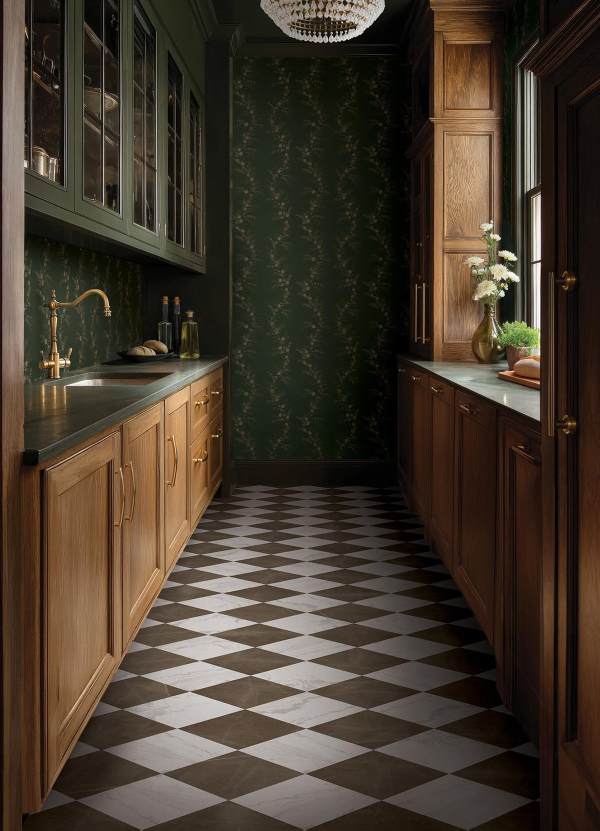 FloorPops Chris Loves Julia Bonneville Bronze tiles arranged in a cozy room vignette.