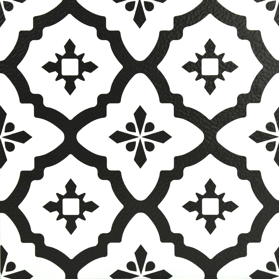 FloorPops Comet tiles in black geometric design for a stylish, durable floor.