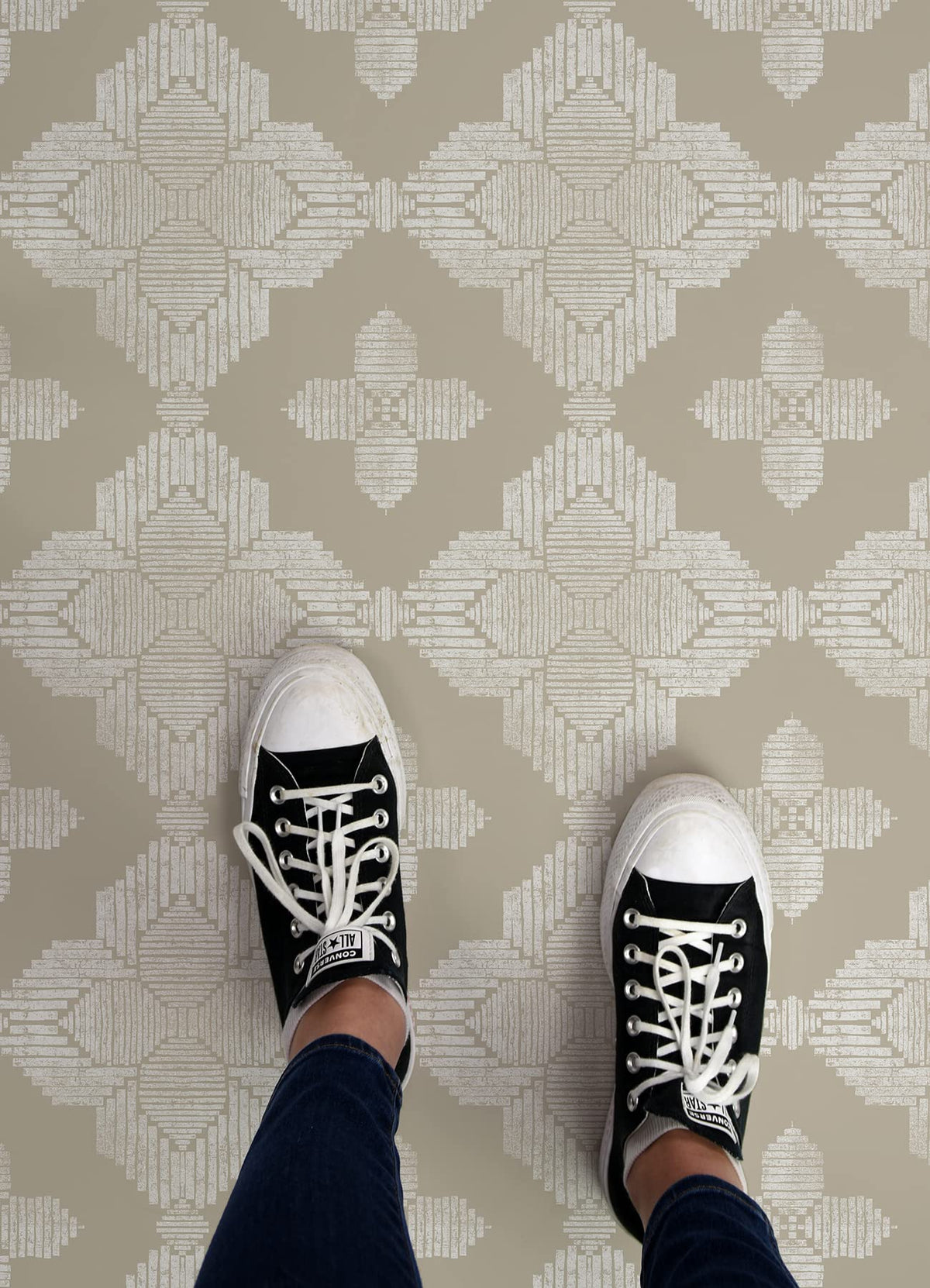 FloorPops Cream Sullivan medallion detail highlights farmhouse style accent for living spaces.
