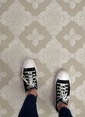 FloorPops Cream Sullivan medallion detail highlights farmhouse style accent for living spaces.