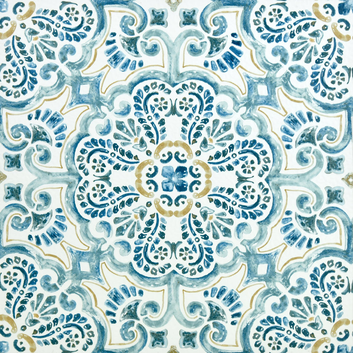 FloorPops Fontaine blue Moroccan pattern tiles for quick DIY floor refresh