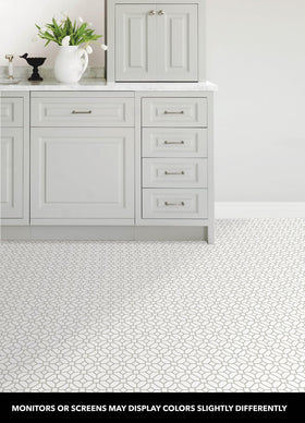 FloorPops lattice tile close-up reveals textured vinyl and durability.