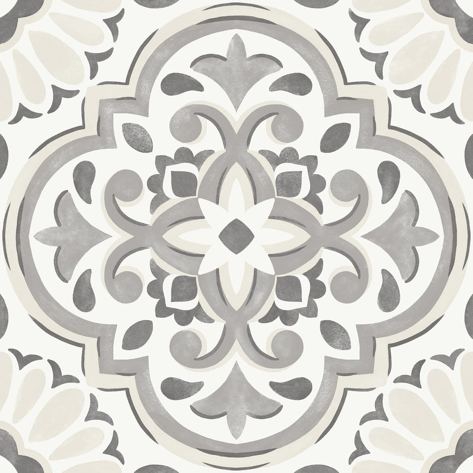 FloorPops Massimo grey-cream 12x12 tile adds farmhouse style and easy updates.