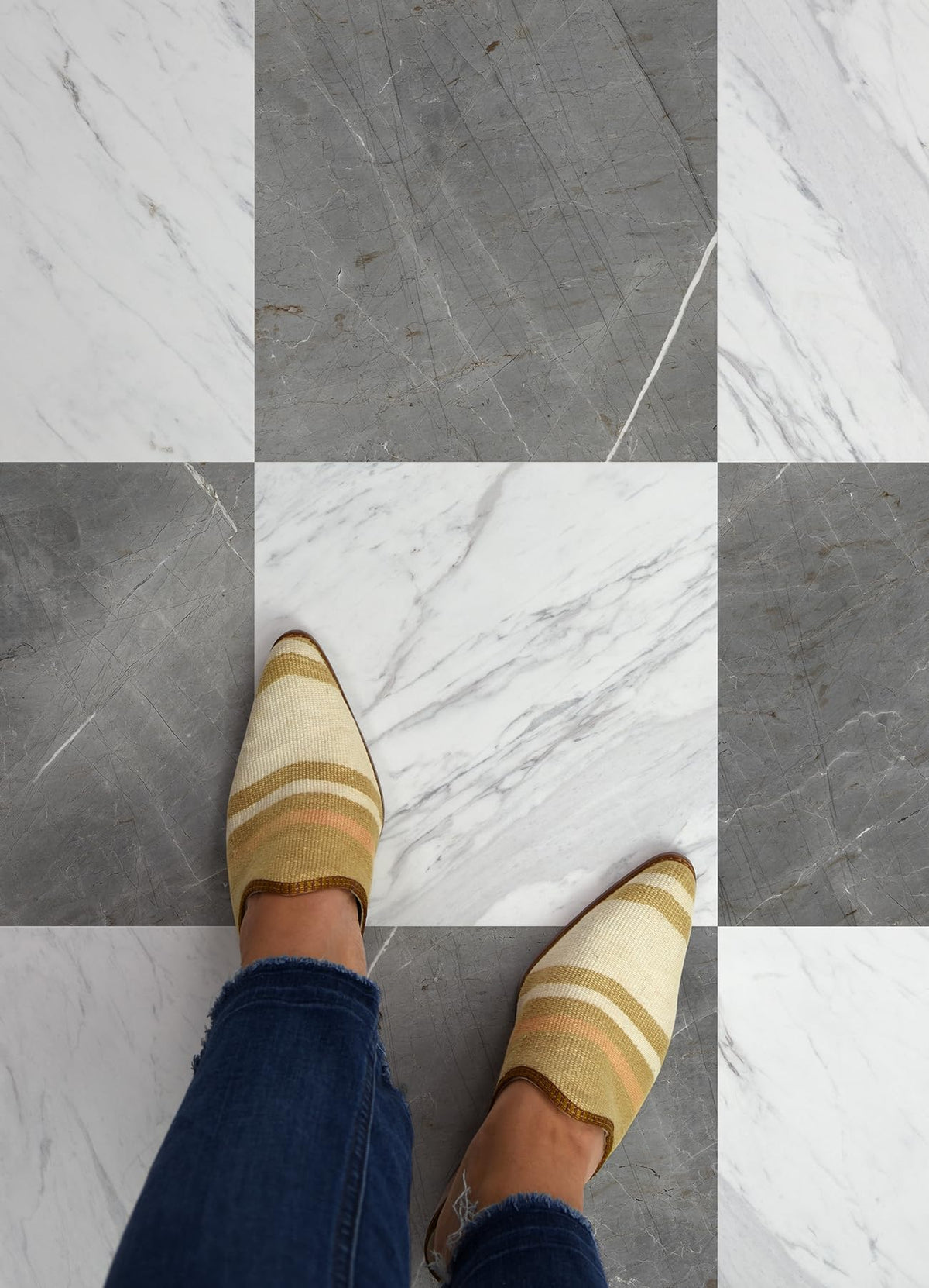 FloorPops Virgin Vinyl tiles with textured finish offer low-lustre elegance for busy entryways