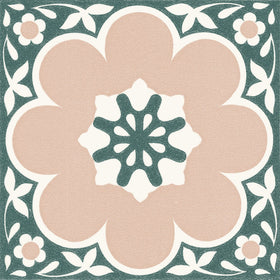 FloorPops Pink Daphne pattern close-up showing retro floral detail for vibrant floors