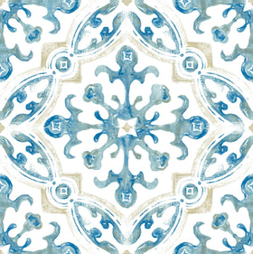 FloorPops Tuscan medallion blue-tan close-up showing hand-painted charm for a stylish floor.