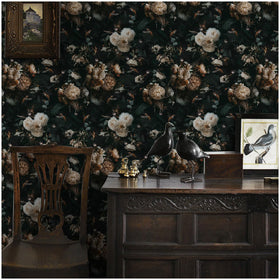 Floralplus Black Floral Wallpaper boho wall design for living areas