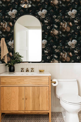 Floralplus Black Floral Wallpaper removable wall covering for easy updates