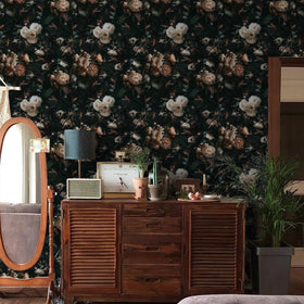 Floralplus Black Floral Wallpaper renter-friendly removal without damage